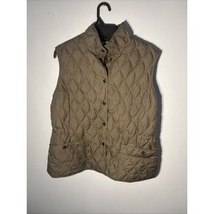Eddie Bauer Goose Down quilted Vest Jacket brown tan Snap Up Womens M